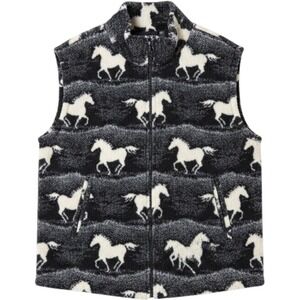 True Grit Fleece Vest XL‎ Black Horse Blanket Sherpa Zip Up Western Gorpcore